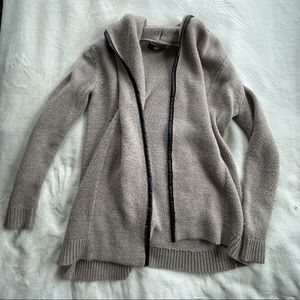 Light brown cardigan with faux leather trim